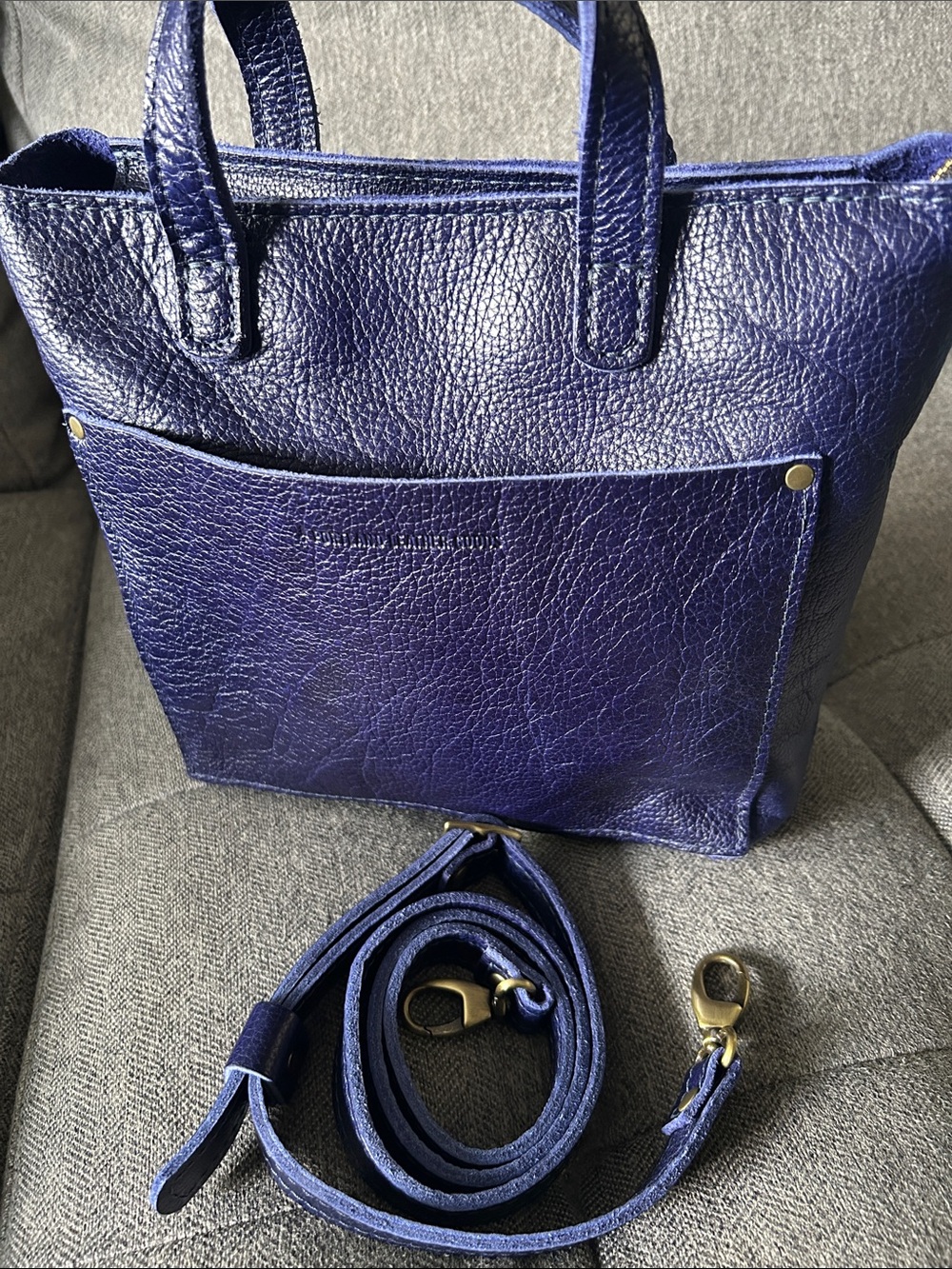 Portland Leather Mini Crossbody Tote with zipper deep purple/blue shade - Picture 10 of 10